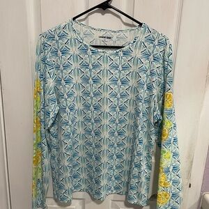 Lands' End Blue Geometric Long-Sleeve Tee with Lemon Sleeve Print